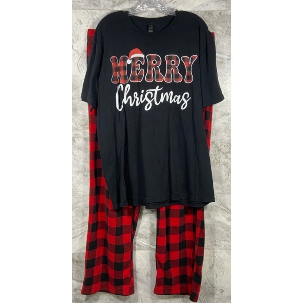 Gildan Wondershop Mens XL Merry Christmas Pajama Set Buffalo Plaid Black Red